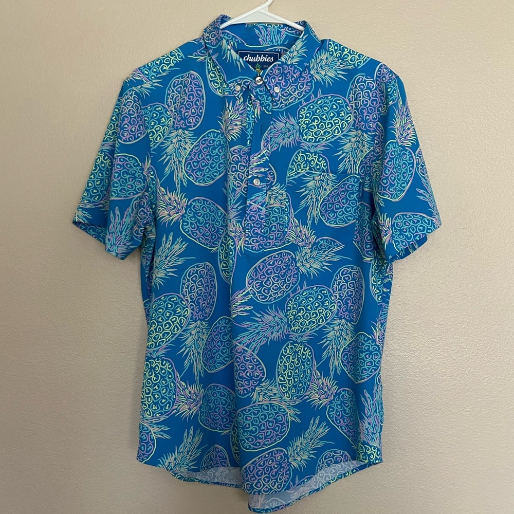 Chubbies Blue Pineapple Pullover Button Short Sle… - image 2